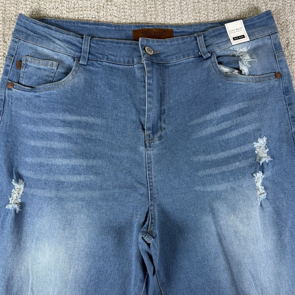 NWT Judy Blue Women's XL Mid Rise Distressed Denim Blue Jeans